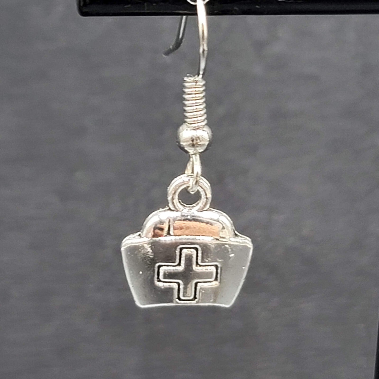 Nurse Cap Pierced Earrings Silver tone Retro Medical Dangle 1/2"