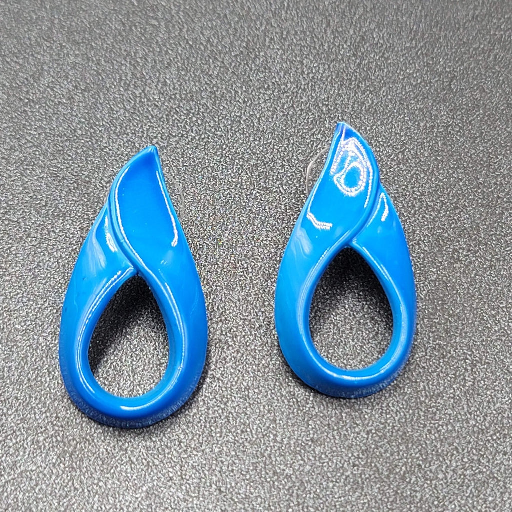 Vintage Pierced Earrings Blue Enamel over Metal Open Teardrop 1 3/8"