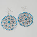 Round Blue Bead Dangle Pierced Earrings Silver Tone Statement 1.5"