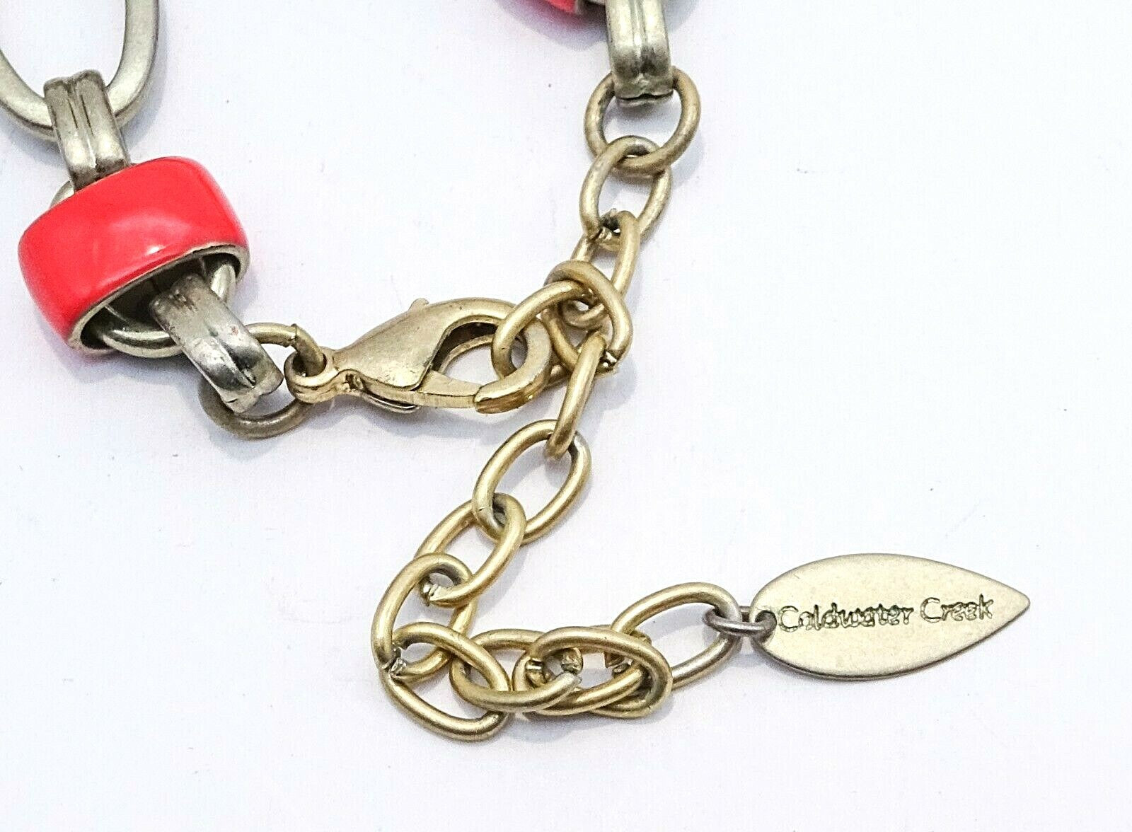 COLDWATER CREEK Gold tone Red Enamel Rhinestone Necklace 36" - 38"