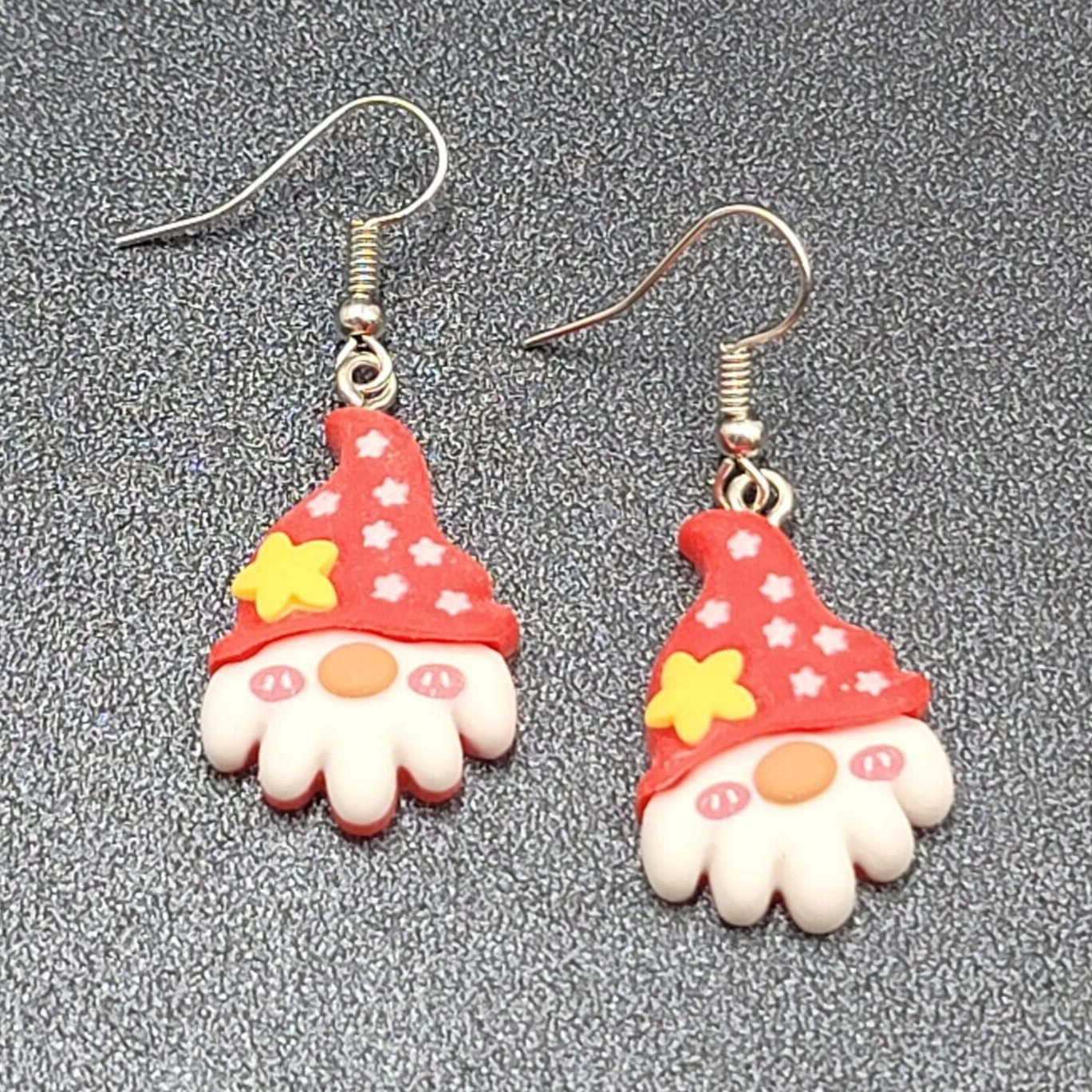 Gnome Christmas Pierced Earrings Puffy 3D Dangle 1 1/8"