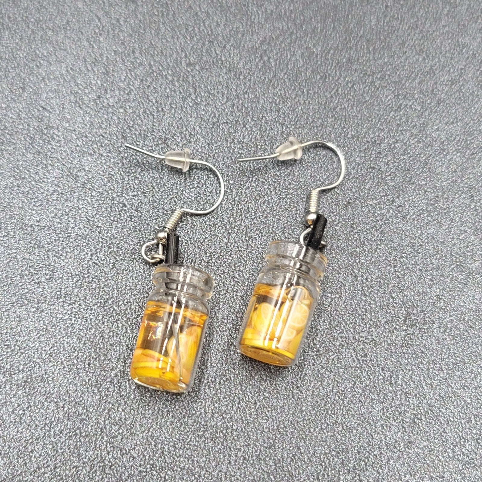 Lemonade Pierced Earrings Silver tone Dangle Stone 1"