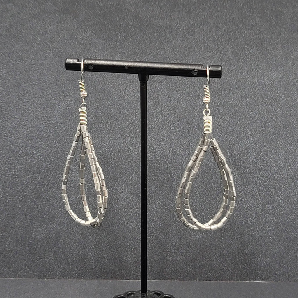 Pierced Earrings Silver tone Barrel Bead Loops 2"