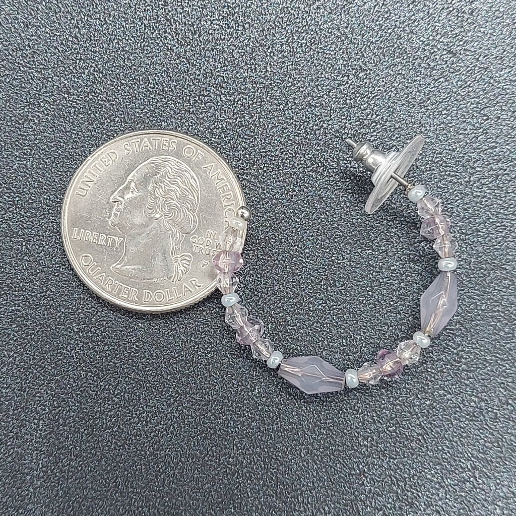 Liz Claiborne Pierced Earrings Silver tone Beaded Hoops Light Pink Purple 1 1/8"