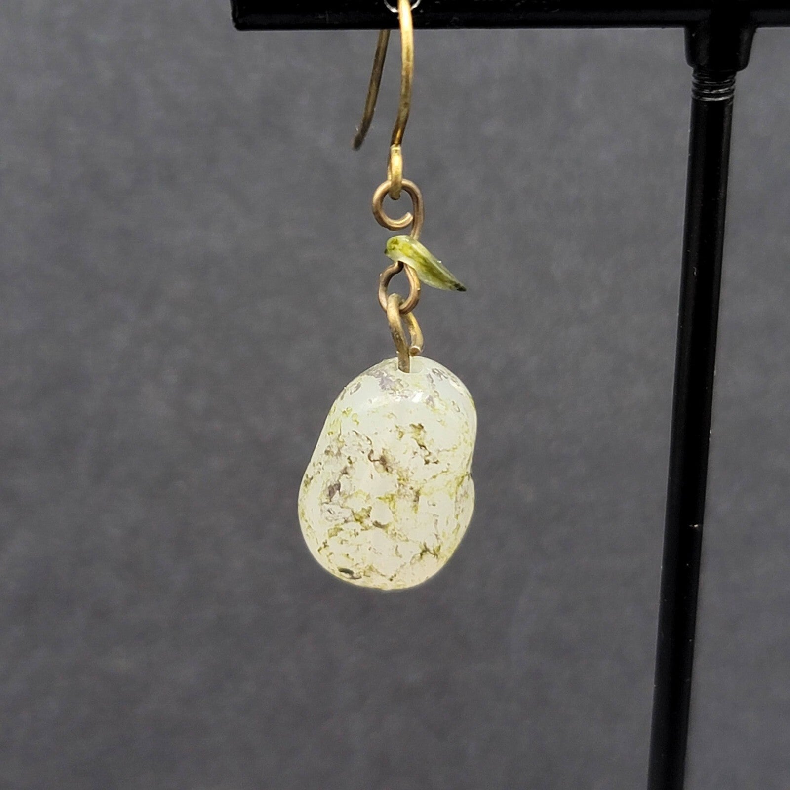 Pierced Earrings 1" Green Stone Chip and Acrylic Bead Lightweight Dangle 1"