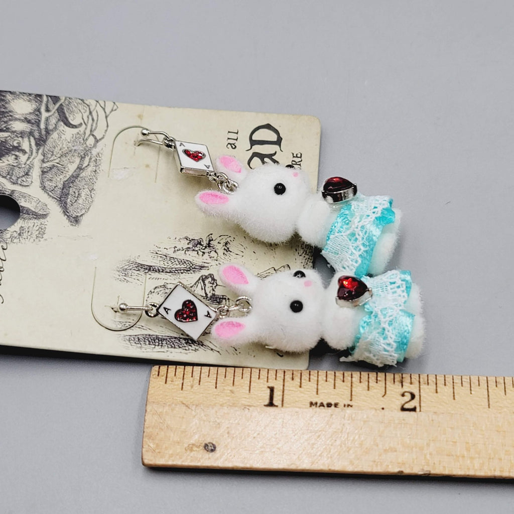 Thorn & Fable Pierced Earrings Alice in Wonderland Bunny Dangle NWT 2"