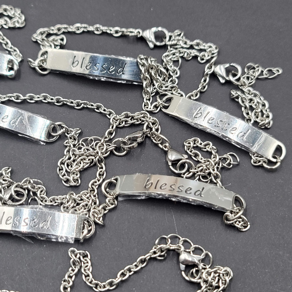 Lot of 12 BLESSED Bracelets Silver tone ID Chain Bracelet Adjustable  NEW