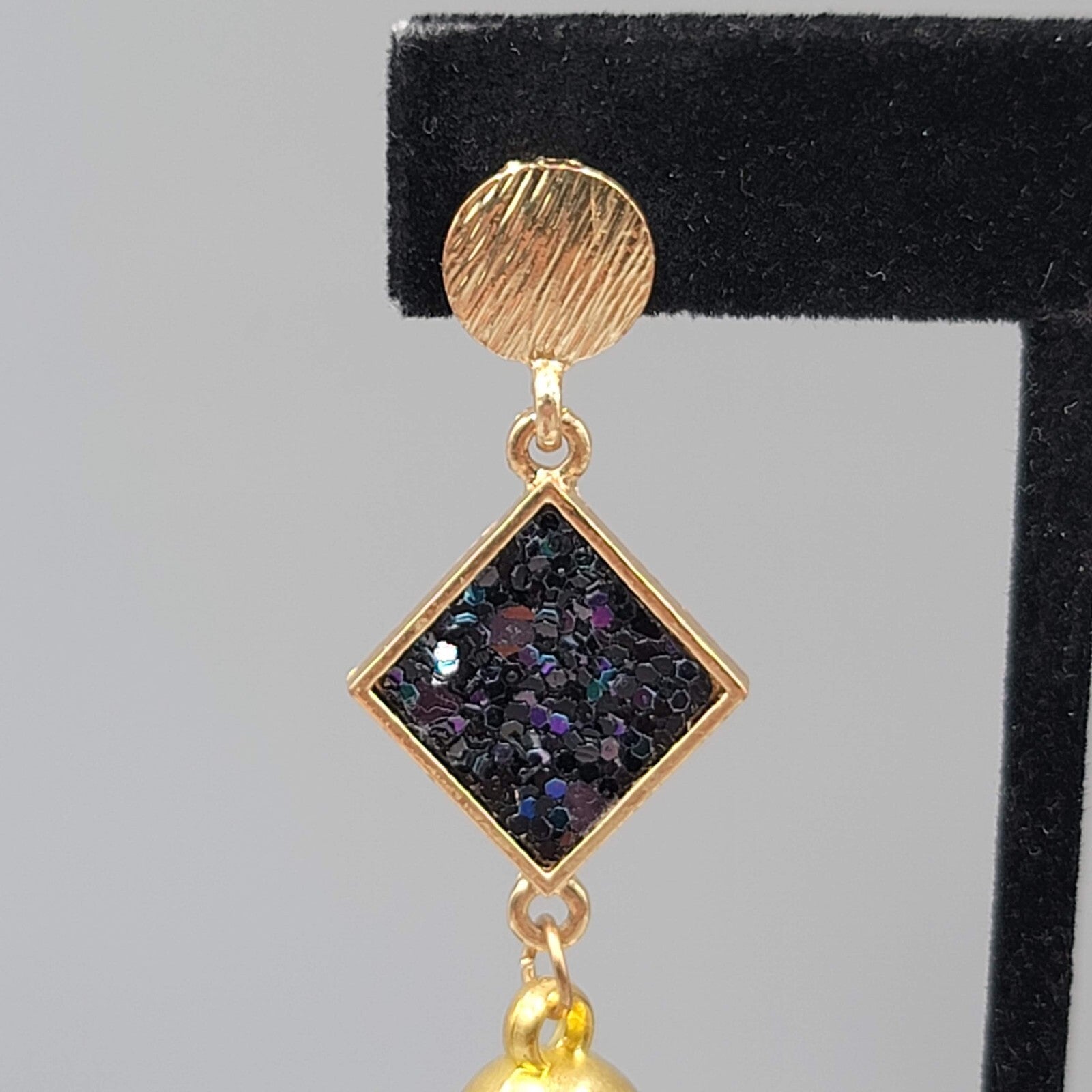 Black Tassel Pierced Earrings Gold tone Dangle 3"