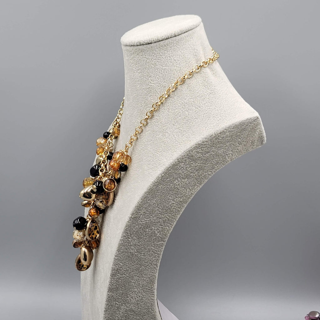 Brown Glass Bead Y Drop Necklace Gold tone 16"-18"
