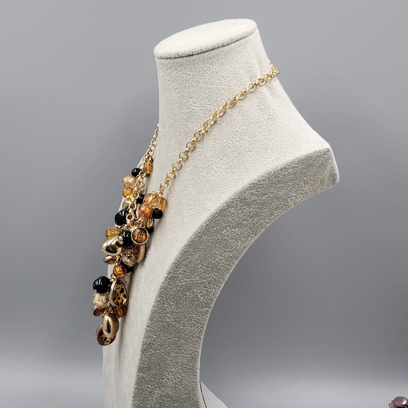 Brown Glass Bead Y Drop Necklace Gold tone 16"-18"