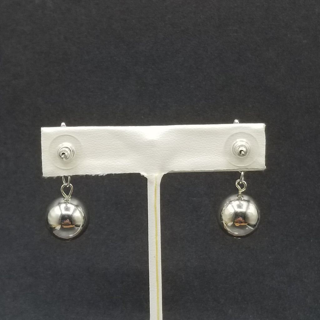 Pierced Earrings Silver tone Faceted Glass Metal Ball Statement Dangle 1 3/8"