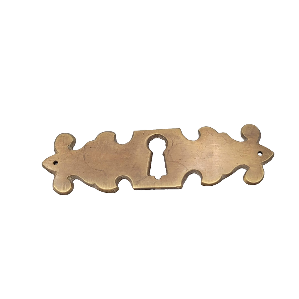 SINGLE Vintage Brass Skeleton Key hole Escutcheon ( 1 ) 3 1/2" x 1"