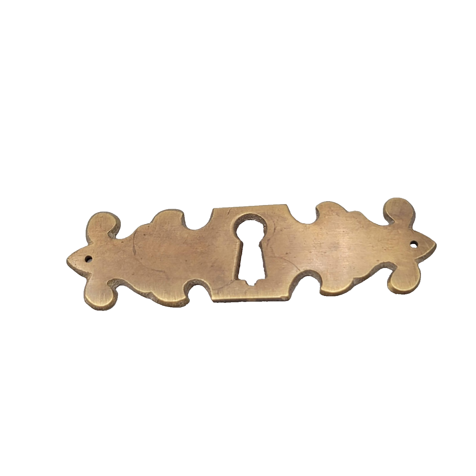 SINGLE Vintage Brass Skeleton Key hole Escutcheon ( 1 ) 3 1/2" x 1"