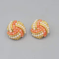 Vintage Avon Clip on Earrings Gold tone Pink White Bead Drop 1"