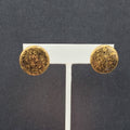 Vintage Pierced Earrings Black Gold Painted Round Ceramic Studs 3/4"
