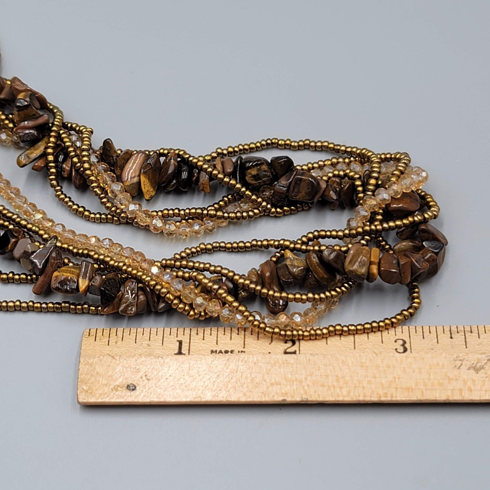 Multi Strand Bead Twist Necklace Tigers Eye Crystal 6 Strands 18"-20"
