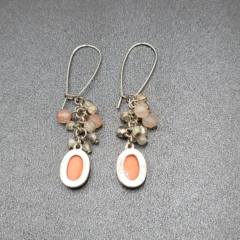 Pierced Earrings Silver tone Cluster Bead Orange Dangle 2.5"