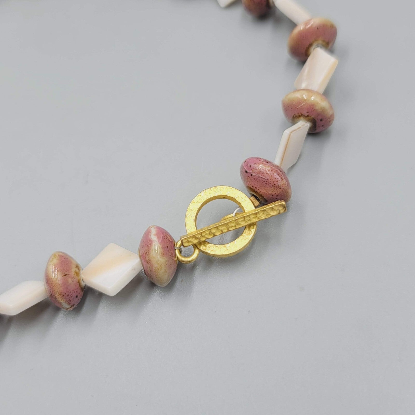 Vintage Mother of Pearl and Clay Beads Necklace 20" Estate Costume Jewelry 
