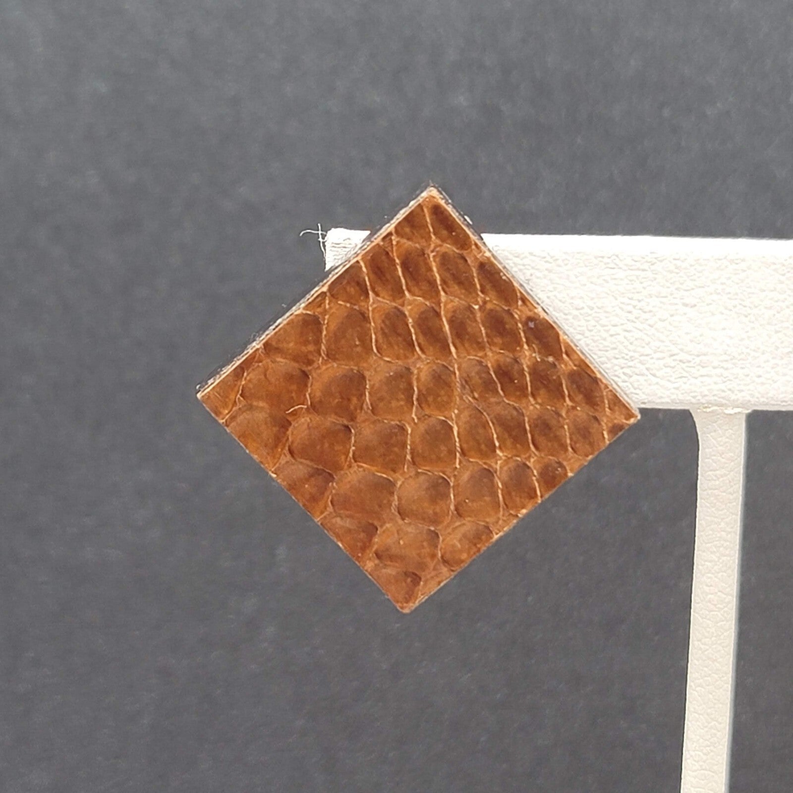 Vintage Clip on Earrings Brown Faux Snake Skin 1 3/8"