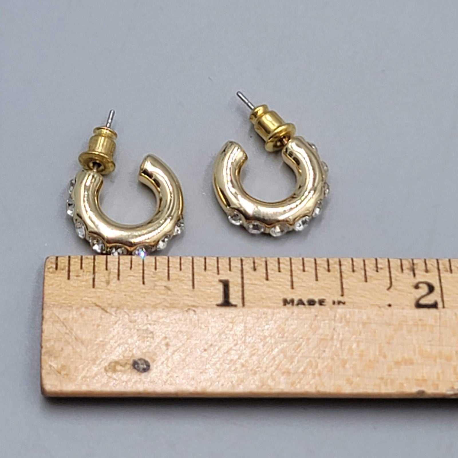 Huggie Hoops Crystal Studded Pierced Earrings 1/2"