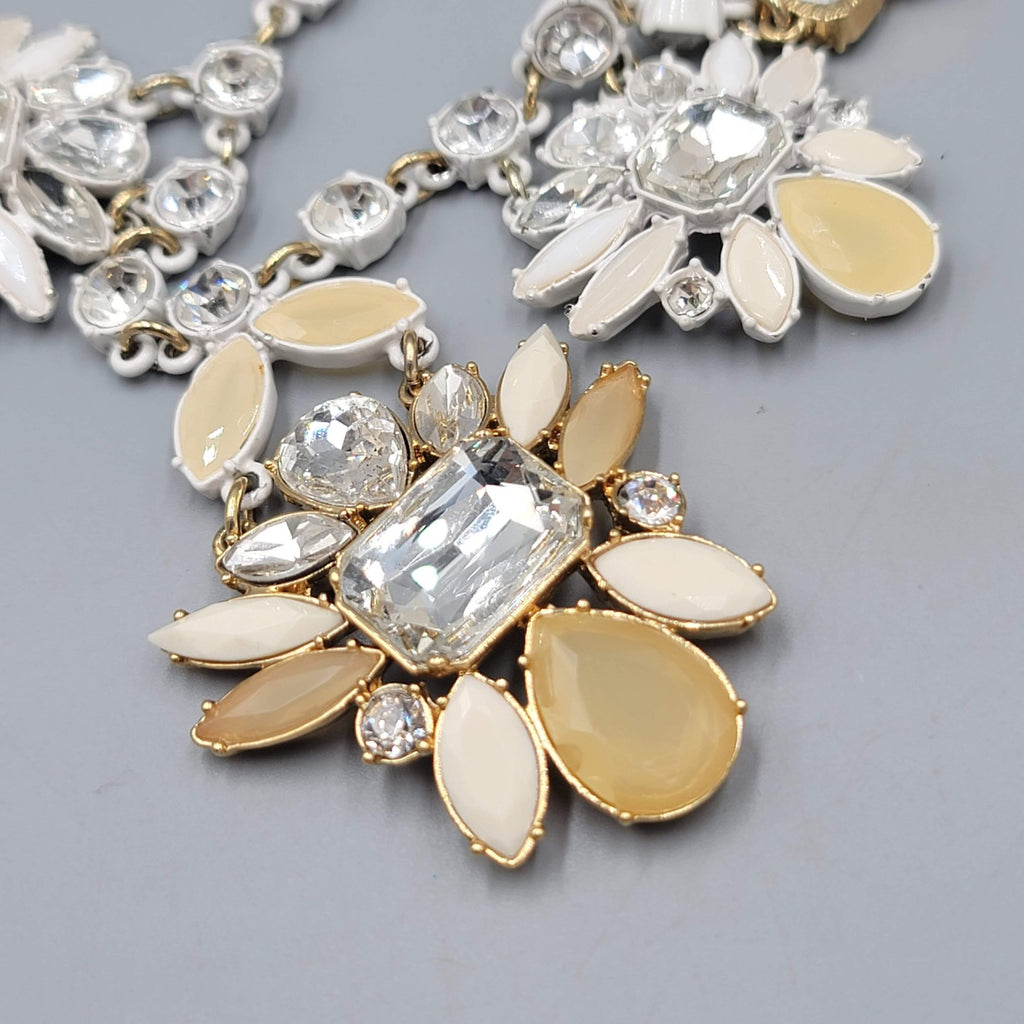 Ann Taylor Statement Bib Necklace Gold Tone Crystal Flower Enamel Adj 18-20"