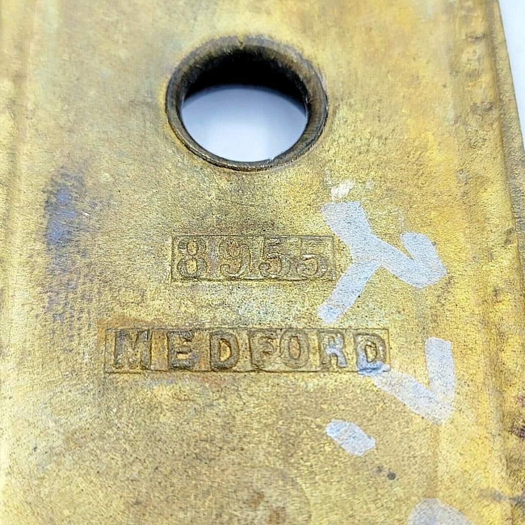 Antique MEDFORD Brass Doorknob Back Plate Thumb Lock 8" x 2 1/4"