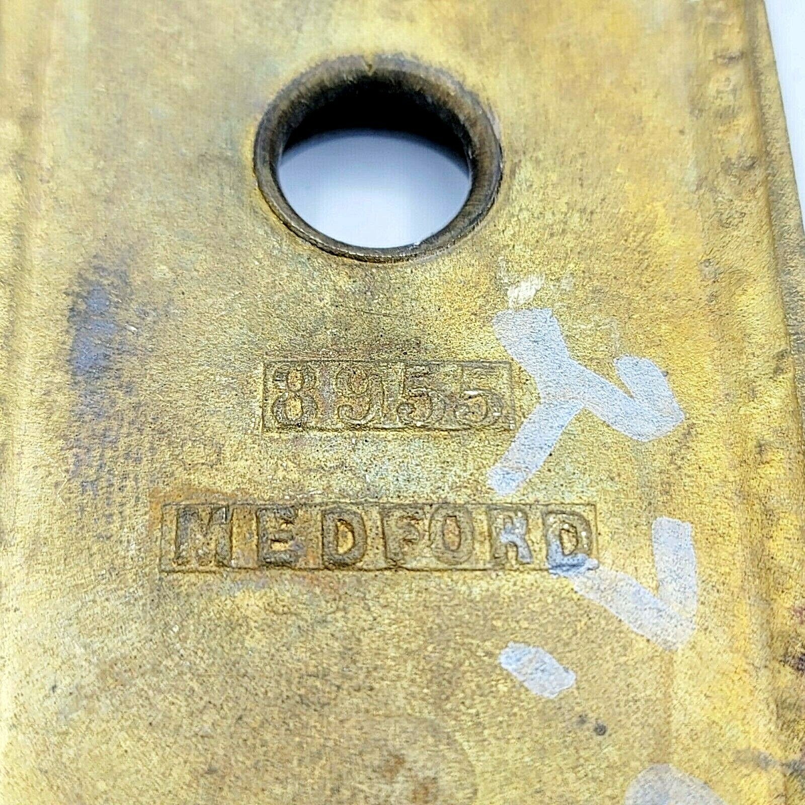 Antique MEDFORD Brass Doorknob Back Plate Thumb Lock 8" x 2 1/4"