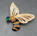 Crystal Rhinestone Brooch Bee Green AB Black Enamel 2"