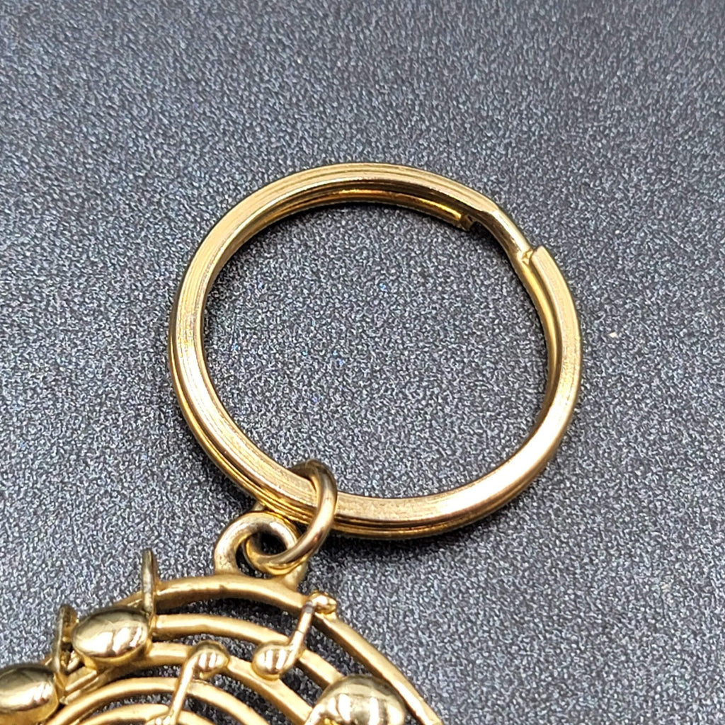 Vintage AJC Keychain Fob Music Sax Guitar Gold tone Piano 3"