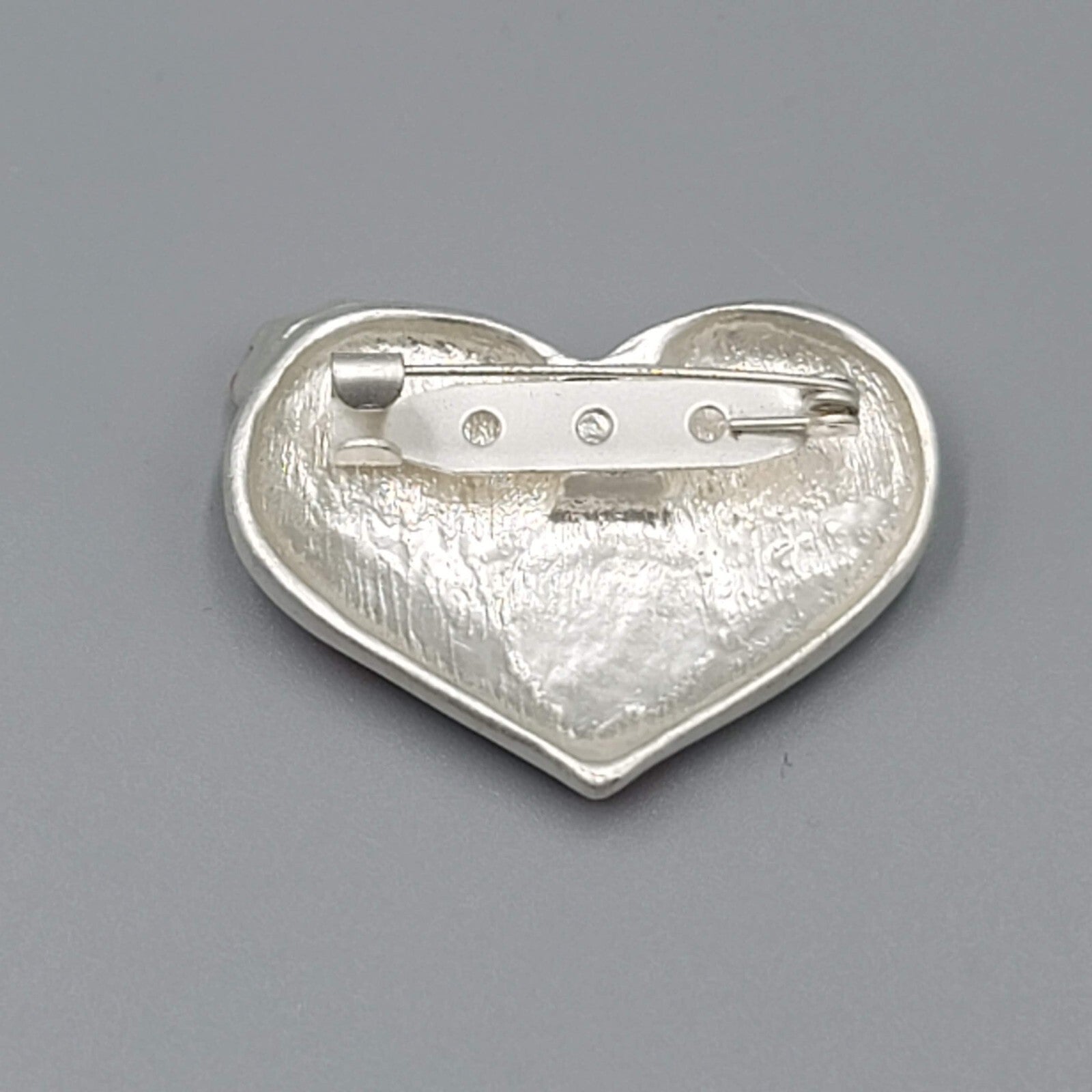 Grandmas are all Heart Brooch Silver tone Enamel Flowers Rhinestones 1.5"w
