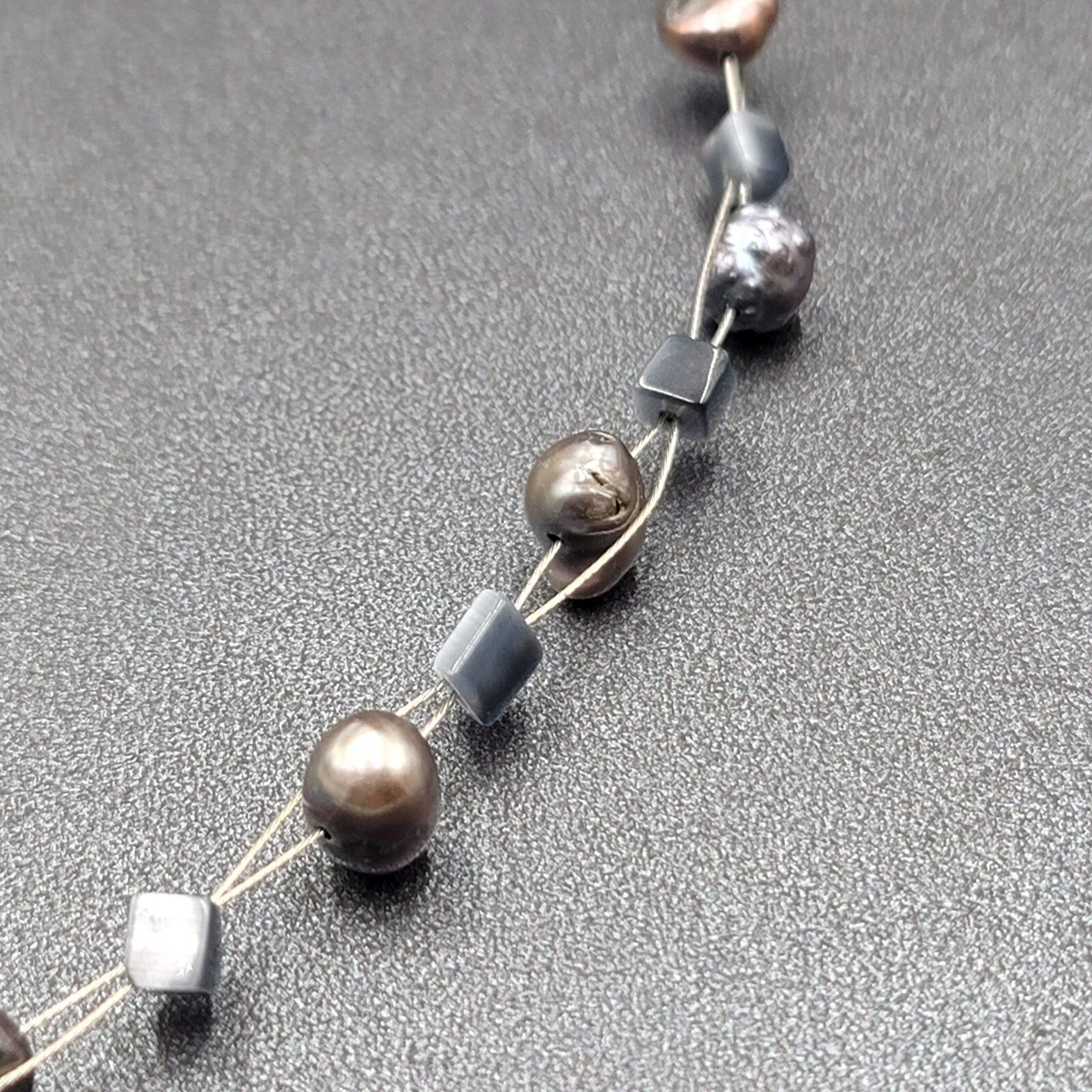 Multi Strand Pearl Station Floating Beads Necklace 18"