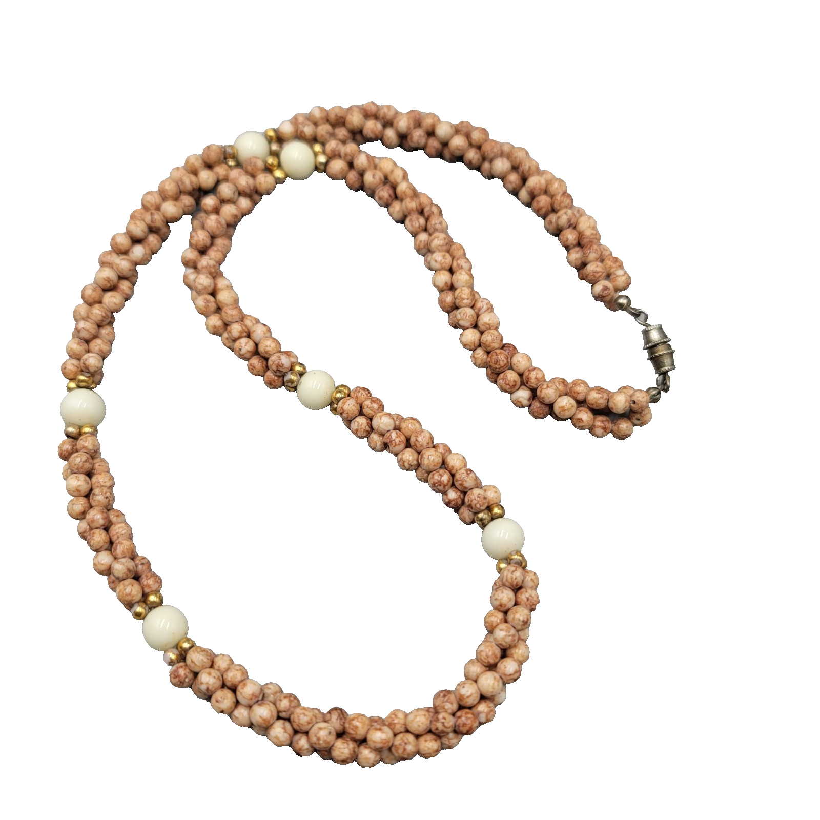 Vintage Brown Stone Twist Bead Necklace Gold tone 20"