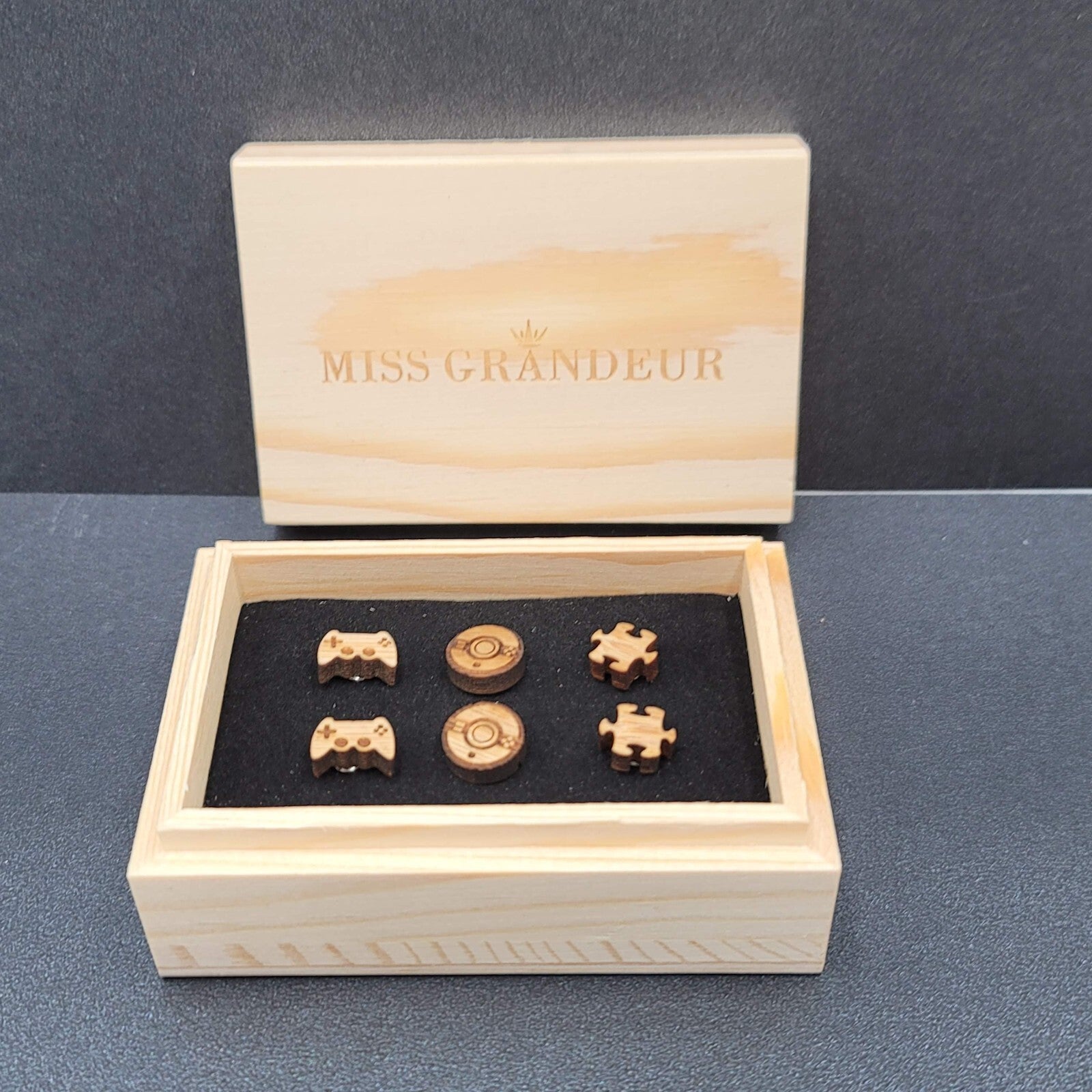 Wood Laser Cut Pierced Earrings Studs Game Controller Poke Ball Puzzle Pieces