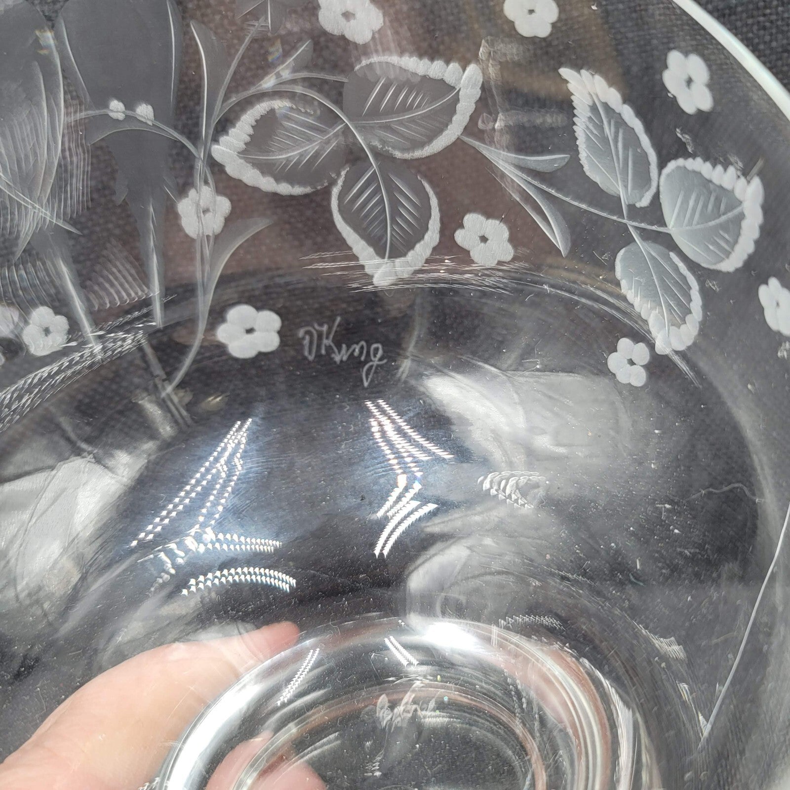 Wendell August Forge Hand Etched Bird Angled Snifter Glass Signed D.King