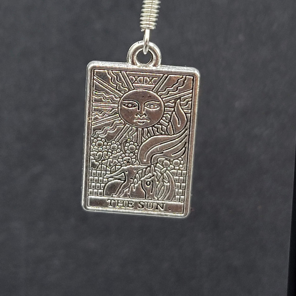 The SUN Tarot Card Pierced Earrings Silver tone 1"