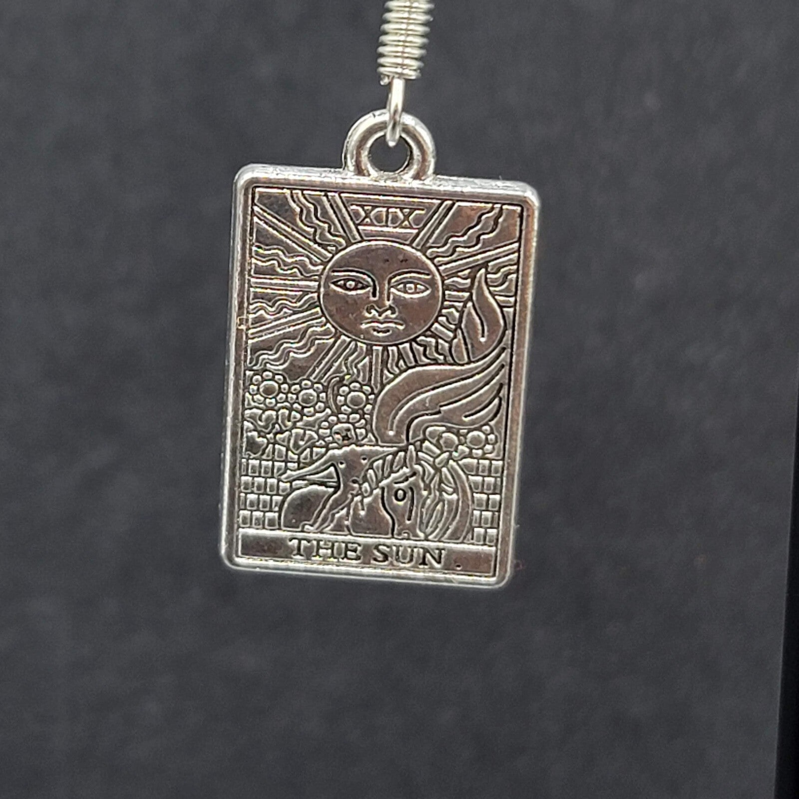 The SUN Tarot Card Pierced Earrings Silver tone 1"