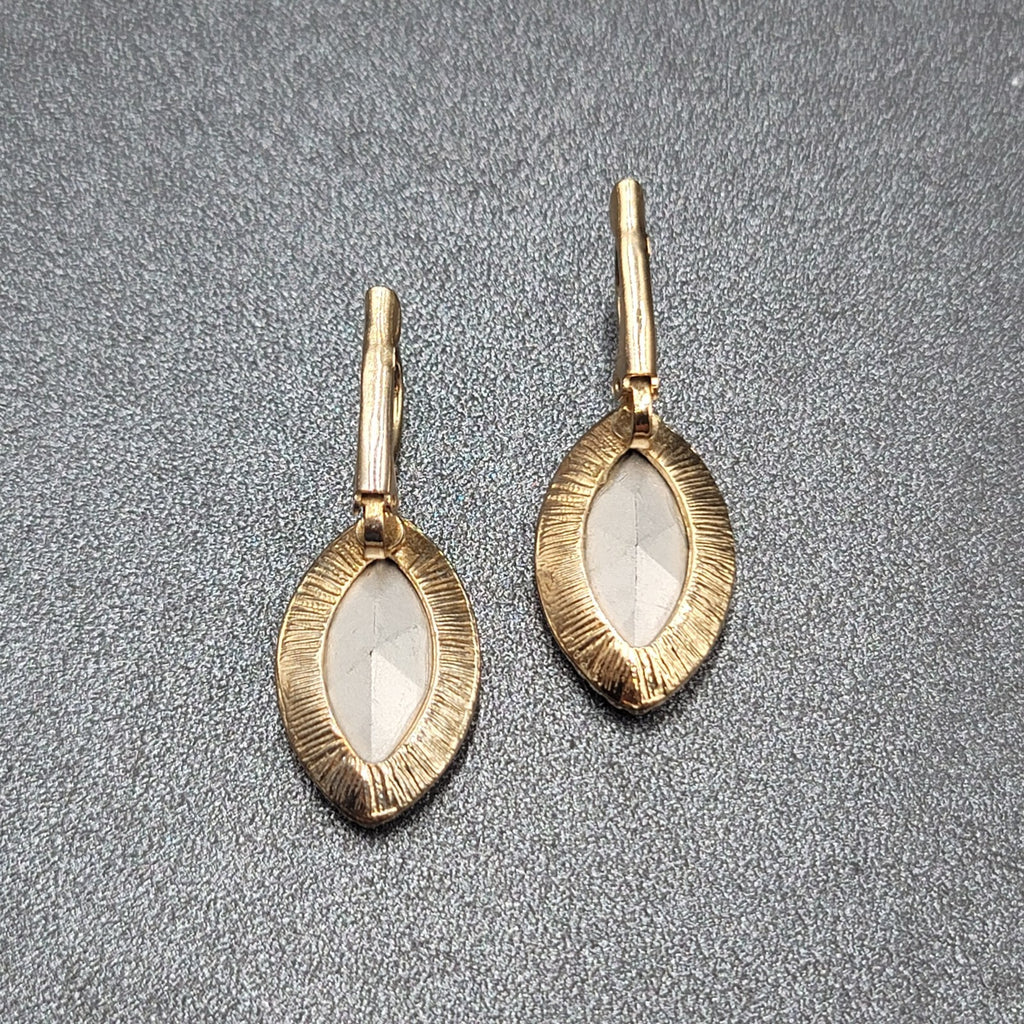 Pierced Earrings Gold tone Glass Faceted Marquis Dangle 1"