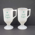 Irish Coffee Milk Glass Pedestal Cup Mugs White Green Barware Set Of 2!