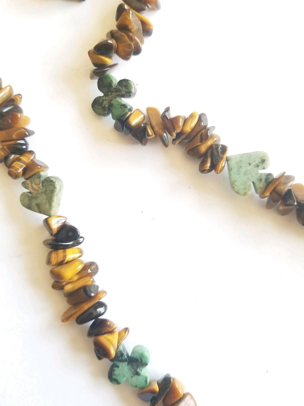 Vtg Tigers Eye Turquoise Stone Bead Necklace Spade Clover Shaped Stones Poker