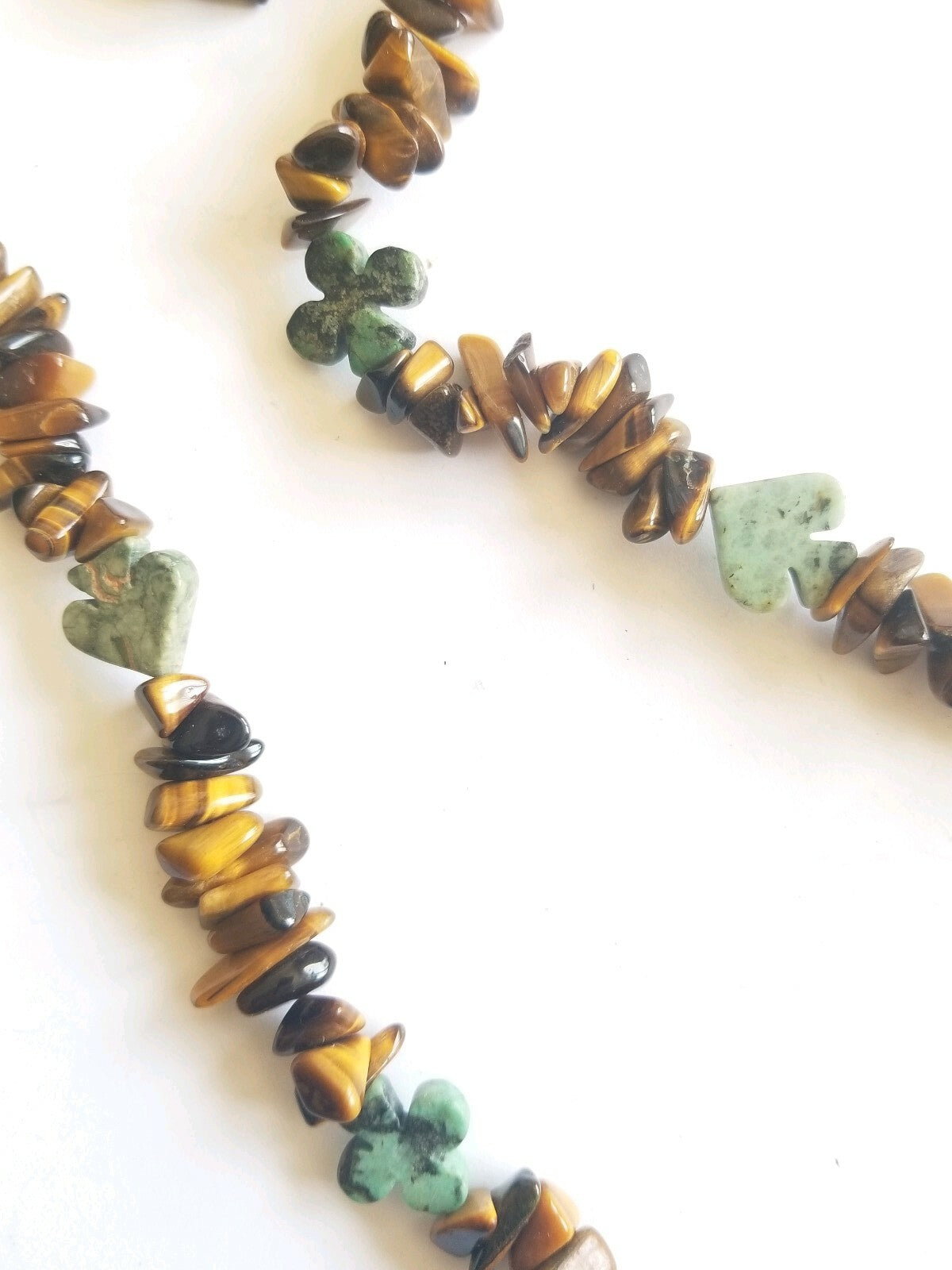 Vtg Tigers Eye Turquoise Stone Bead Necklace Spade Clover Shaped Stones Poker