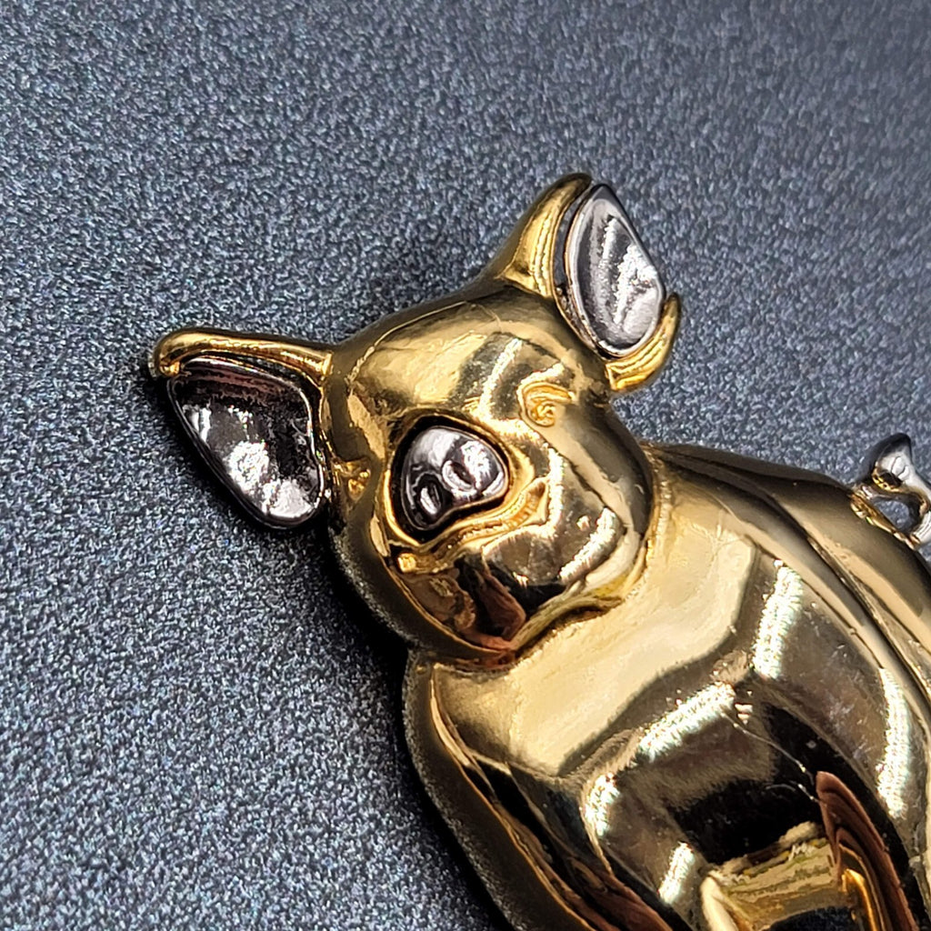 LC Brooch Liz Claiborne PIG Silver and tone Signed Pin 2"