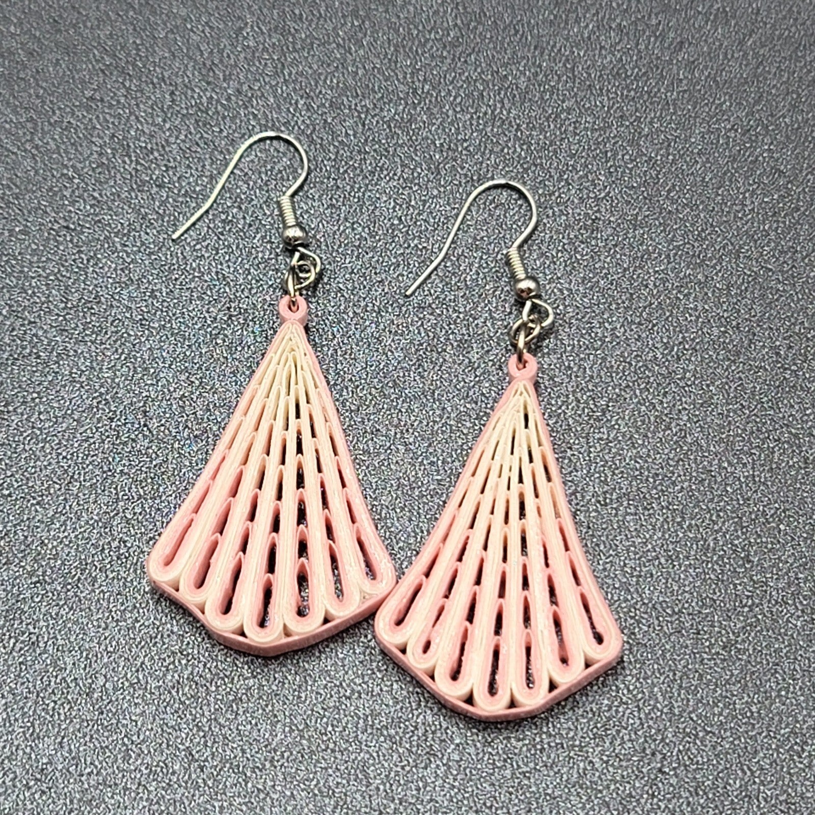 Vintage Pierced Earrings Paper Quilled Pink White Dangle Hand Made 2"