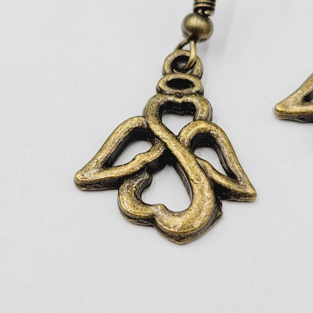 New Infinity Heart Angel Pierced Earrings Bronze tone Dangle 3/4"