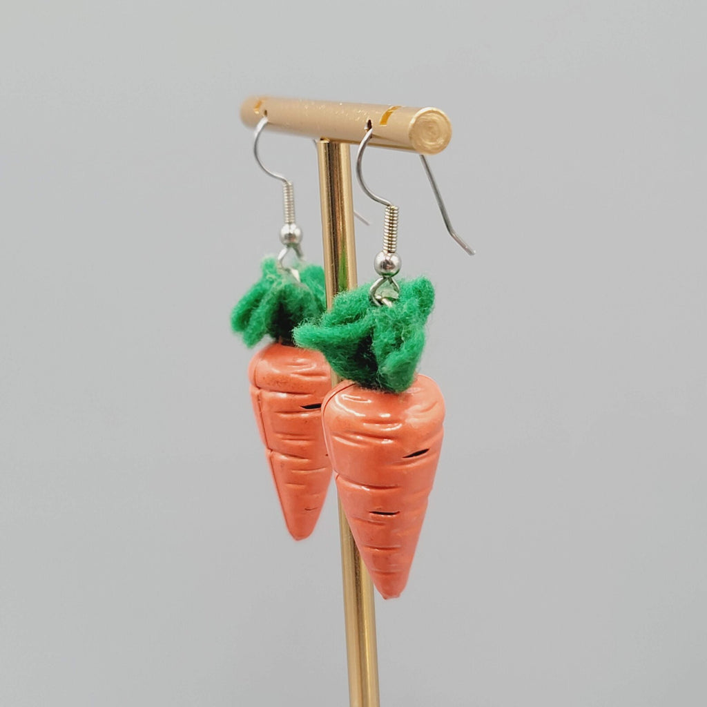 Vintage Pierced Earrings Enamel Dangle Carrot Jingle Bell 1.5"