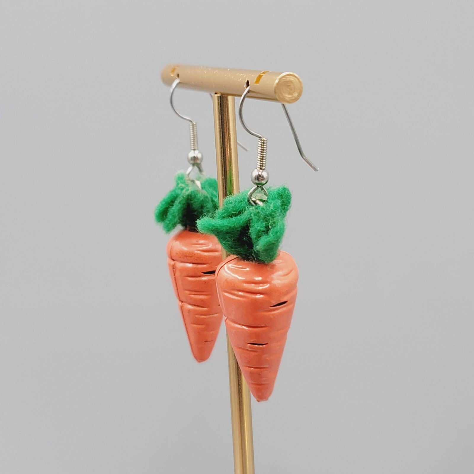 Vintage Pierced Earrings Enamel Dangle Carrot Jingle Bell 1.5"