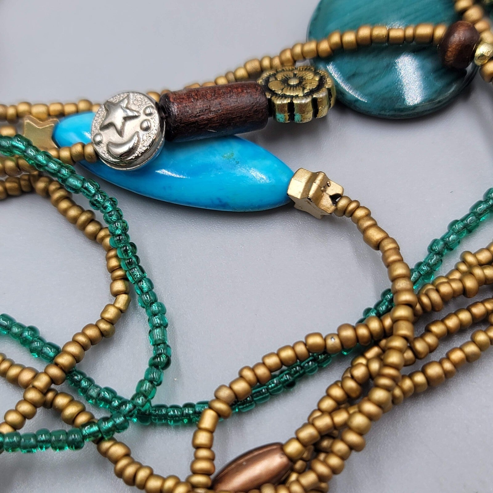 Artisan 5 Strand Multi Type Multi Color Bead Boho Necklace 28"- 40"