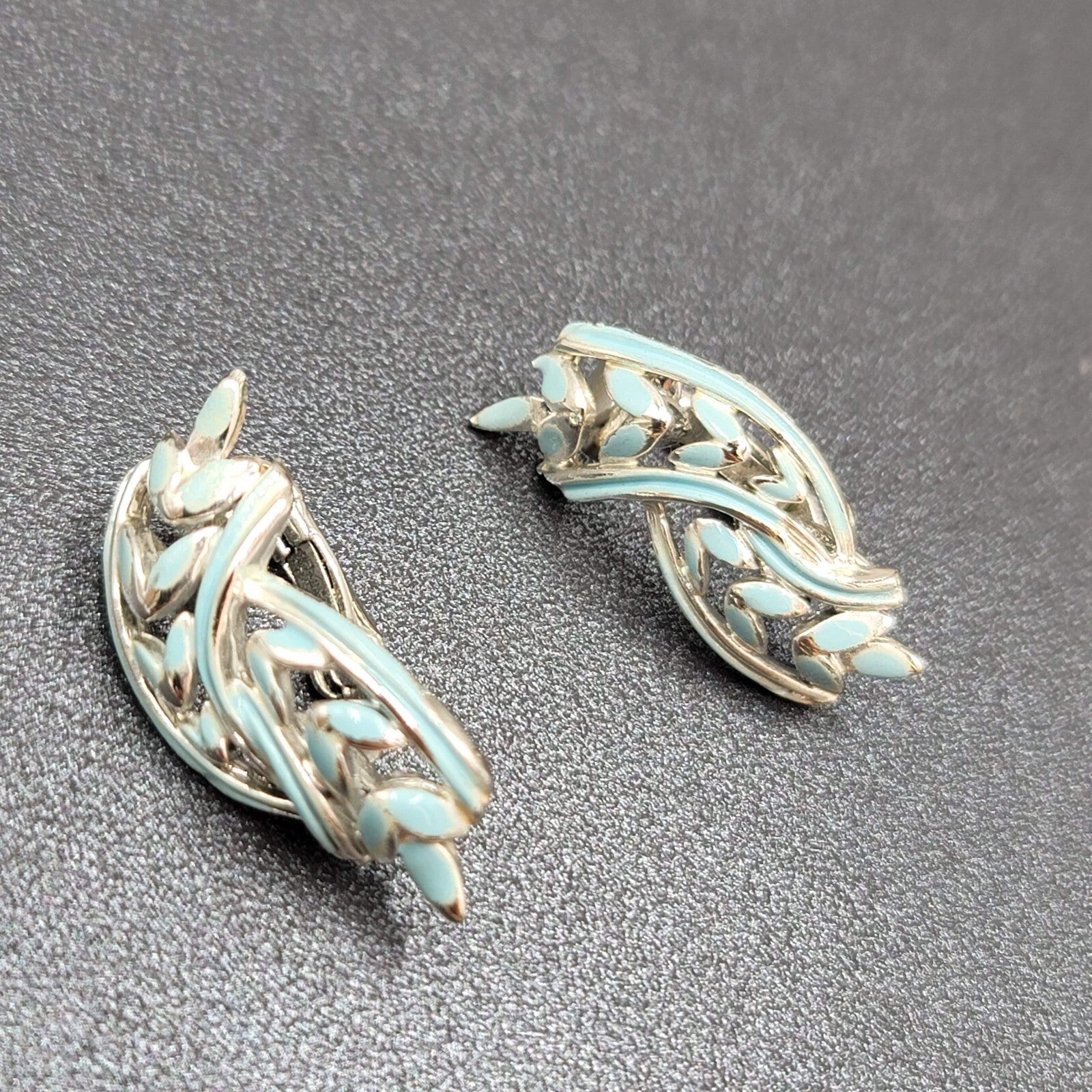 Vintage Coro Clip on Earrings Light Blue Enamel Silver tone Drop 1"
