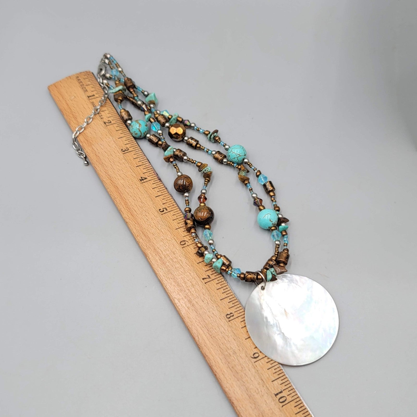 Real Shell Pendant Necklace Tigers Eye Blue Howlite Glass Bead 16"-20"