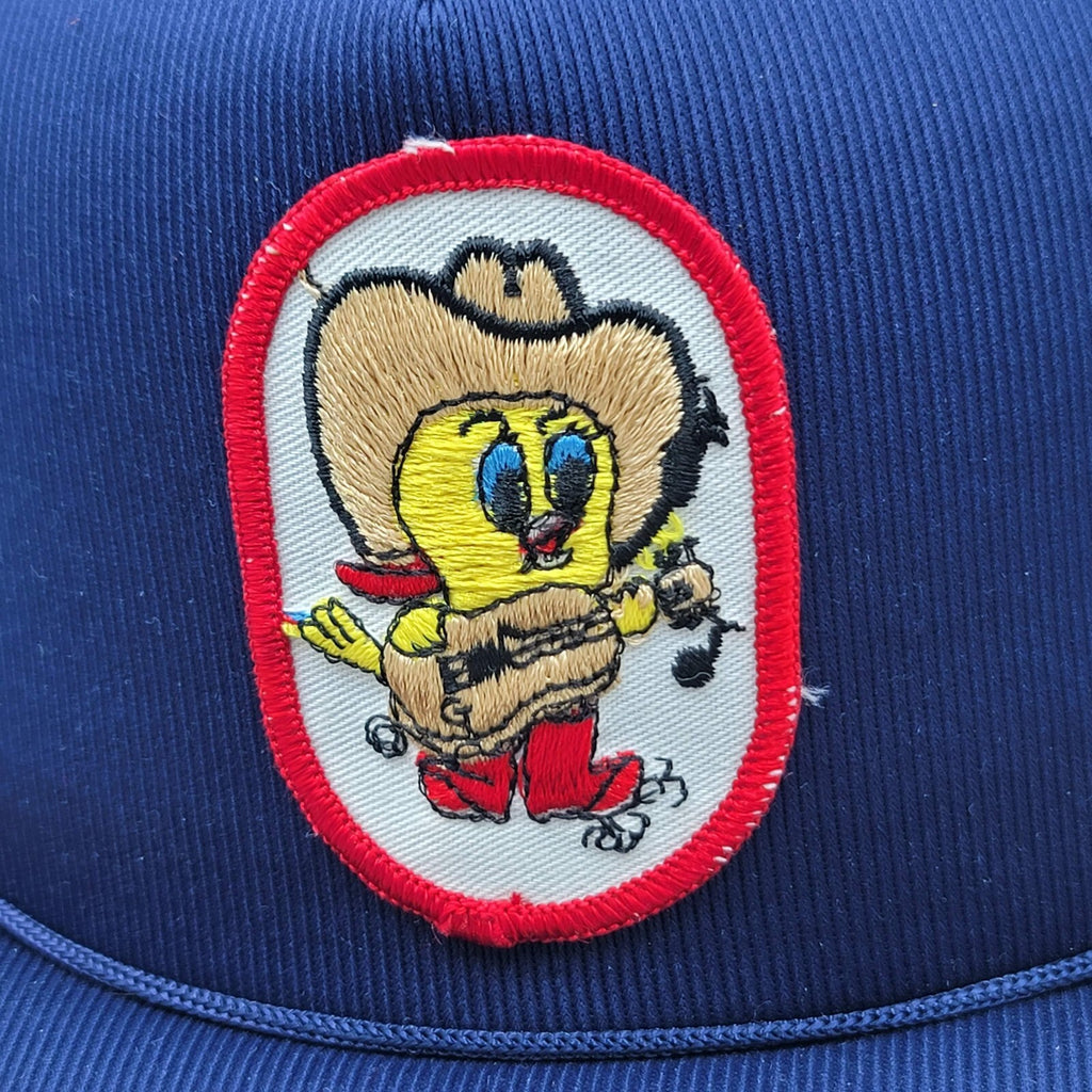 VTG Trucker Baseball Cap Tweety Bird in Cowboy Hat Blue Adjustable Back