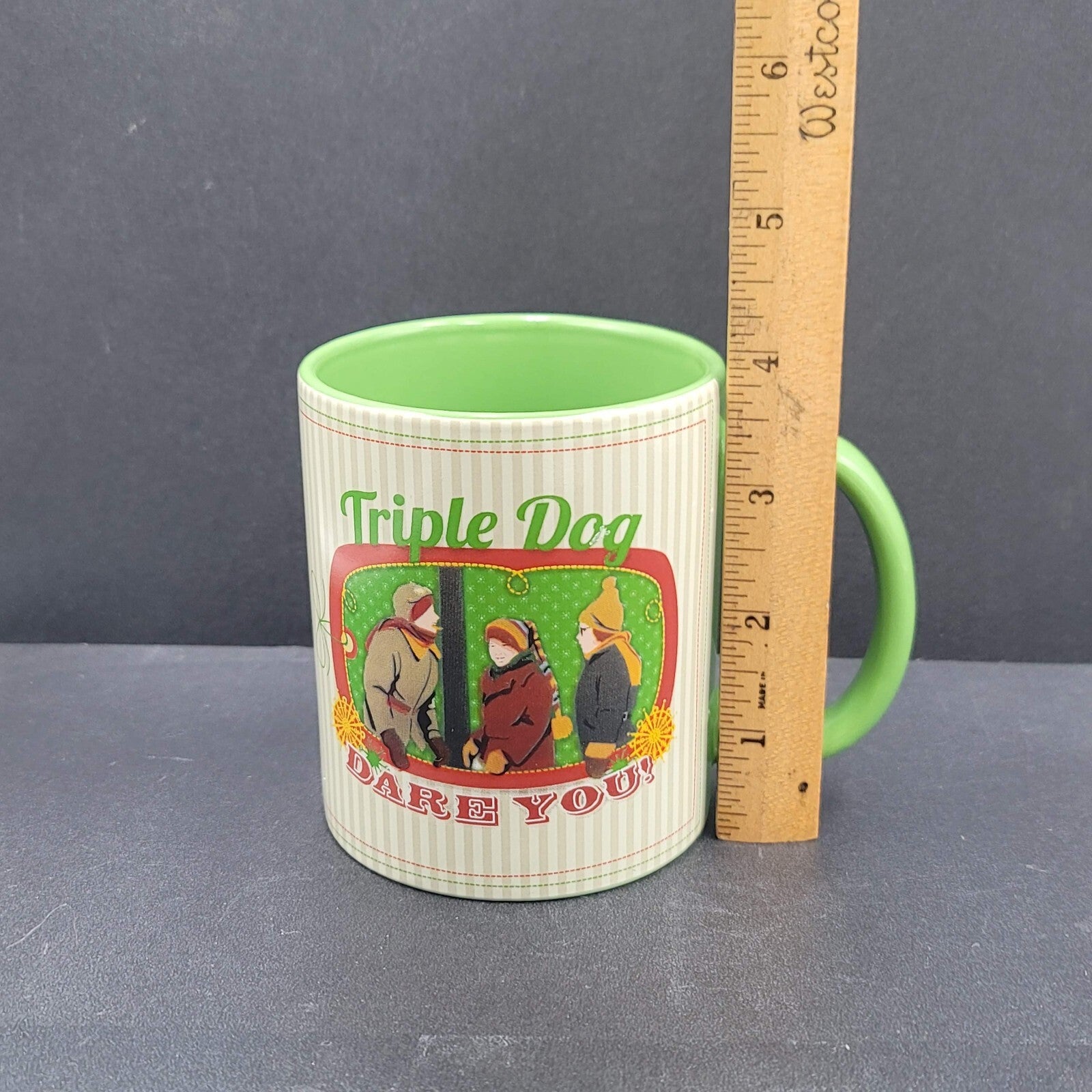 A Christmas Story Ceramic Coffee Mug Triple Dog Dare You Flagpole Scene Green